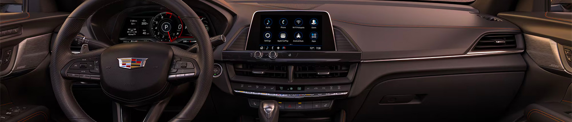 Dashboard view with the Cadillac Infotainment System Illuminated