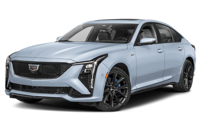 Front driver's side view of a 2025 Cadillac CT5-V in Drift Metallic