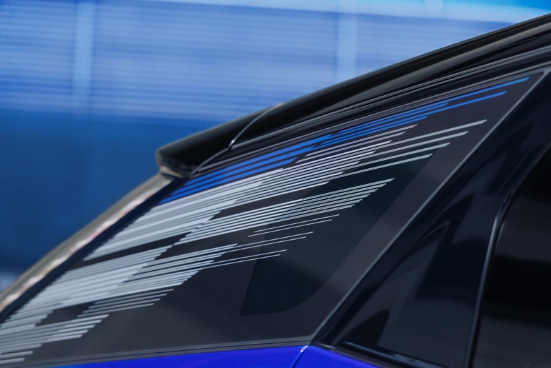 Close-up of the Modern Pattern on the 2026 OPTIQ-V Rear Quarter Glass | Cadillac of Portland in portland OR